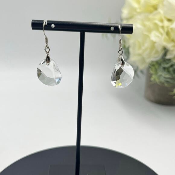 Sterling Silver 925 Clear Crystal Dangle Drop Earrings - Picture 1 of 9